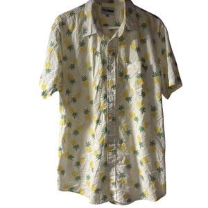 Tipsy Elves Casual Button Shirt Men's Size XL White Pineapple Print Hawaiian